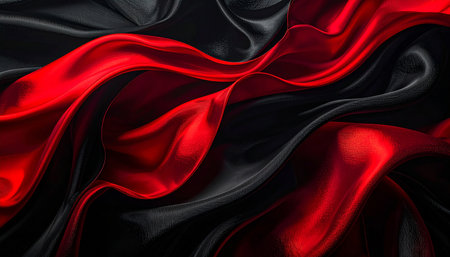 Red and black satin fabric as background. 3d render illustrationの素材