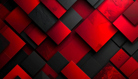 Abstract background with red and black squares. 3d render illustration.の素材