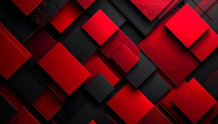 Abstract geometric background with red and black squares. 3d render illustrationの素材