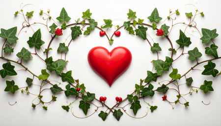 Heart and ivy on white background, valentine's day conceptの素材