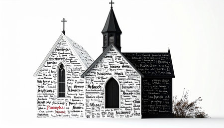 3d illustration of a church with the words on the white backgroundの素材