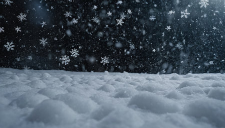 Winter background with snow and falling snowflakes. 3d renderingの素材