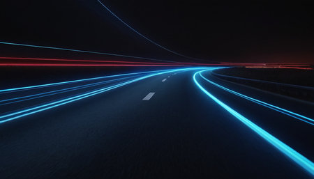 Car light trails in tunnel. Long exposure photo taken in a tunnel.の素材