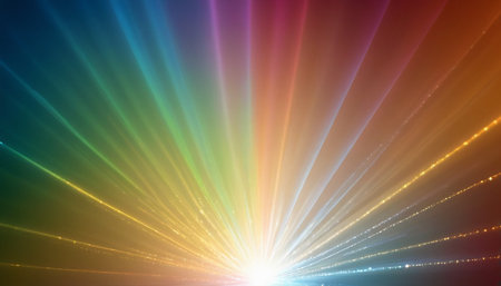 abstract background with rays and bokeh effect, rainbow colorsの素材