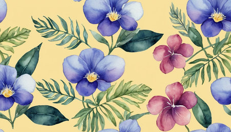 Seamless pattern with watercolor flowers. Hand-drawn illustration.の素材