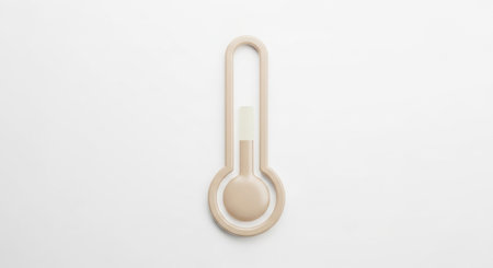 An abstract interpretation of a thermometer rendered in a smooth, rounded beige form against a white background. The iconic shape of a thermometer is recognizable, but the internal details are stylized. A soft, translucent glowing is visible within the central tube, suggesting a subtle energy or measurement. This leans towards a more artistic and conceptual representation.の素材