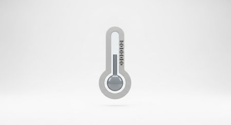 A 3D rendered gray thermometer stands vertically against a bright white background. The thermometer a clear liquid within its tube, indicating a temperature reading. The minimalist and isolated presentation make this highly versatile for digital applications, scientific diagrams, or health-related The focus is on the itself and its function as a temperature measuring device.の素材