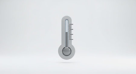 showcases a light gray thermometer rendered in 3D against a soft white backdrop. The thermometer's tube contains a subtle blue liquid, suggesting a moderate temperature reading. The scale markings are clearly visible, highlighting its function as a measuring instrument. The smooth, clean and isolated presentation make it use in various contexts, from scientific to user interfaceの素材