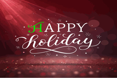 âHappy Holidayâ festive design with glowing light rays, elegant white typography, and a unique green âHâ for creative flair.の素材