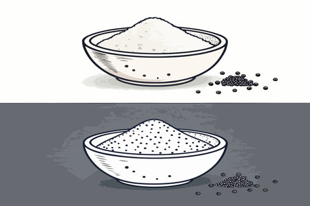 âStylish monochrome and color variations of a culinary powder bowl featuring textured grain details for versatile design applications.âの素材