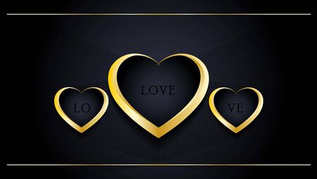 three heart symbol designs with gold color and luxury themeのイラスト素材