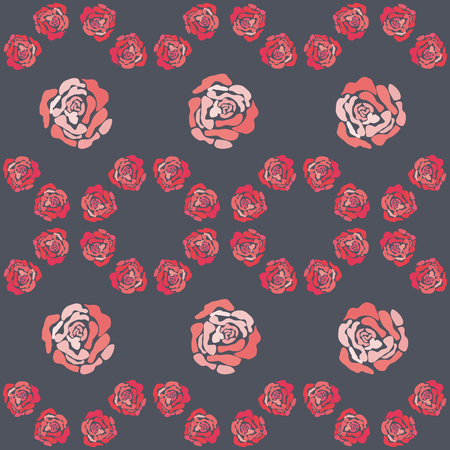 Pink roses on dark grey background seamless pattern. Great for invitations, fabric, wallpaper, giftwrap, scrapbook paper. Surface pattern design.のイラスト素材