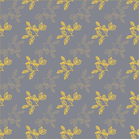 Hand drawn gold branches on grey background seamless repeat.のイラスト素材