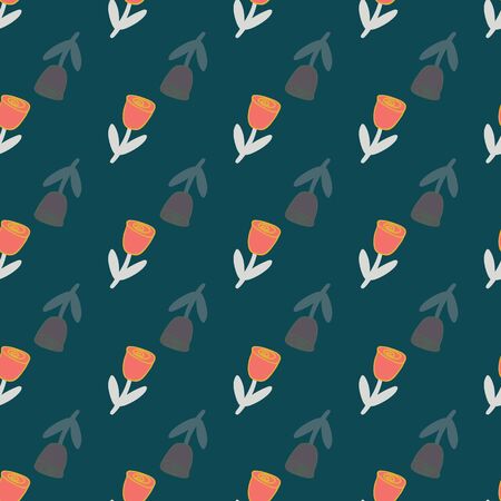 Retro stylized tulips on green background seamless pattern. Modern design great for invitations, fabric, wallpaper, giftwrap. Surface pattern design.のイラスト素材