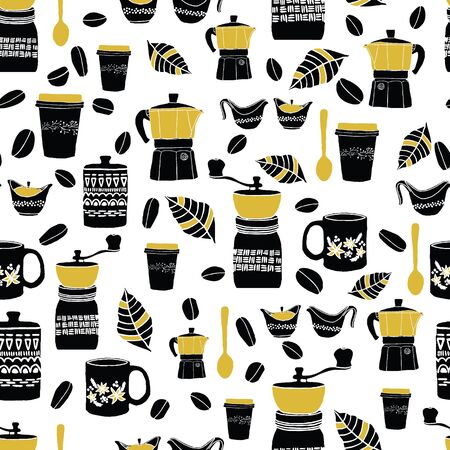Vector hand drawn coffee lover seamless pattern.のイラスト素材