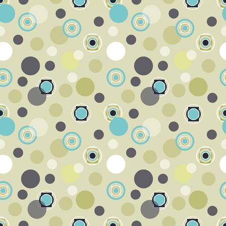 Retro 60 style pastel abstract seamless repeat with circles. All over print design great for fashion, textiles, wallpaper, gift wrapping paper, paper crafts and home decor items. Vector repeat.のイラスト素材