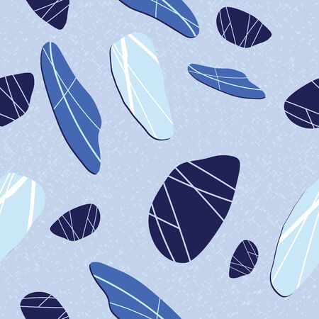 Stylized stones in cool shades of blue. Sophisticated, classic print with organic texture background. Great for textiles, home decor, fashion, cards, packaging, stationery, spa, nautical, beach, waterのイラスト素材