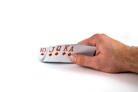Holding Flush Royal on an Isolated Background
