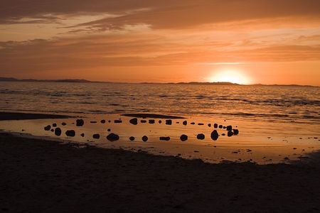 Sunseton the beach - Antelope Island, Utahの写真素材