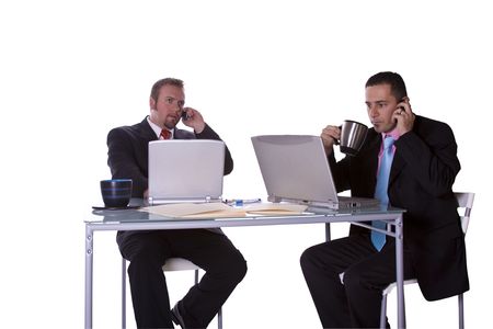 Businessmen in an Office Working Together - Isolated Backgroundの写真素材