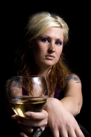 Close up on a Woman with Wine - Black Background