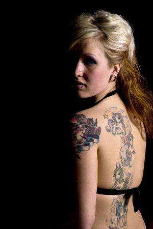 Close up on a Woman - Black Backgroundの写真素材