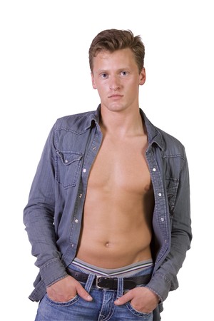 Portrait of sexy male model  isolated on white backgroundの写真素材