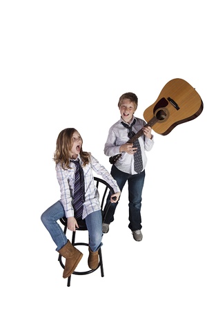 Brother and Sister Playing Around - Isolated Backgroundの写真素材