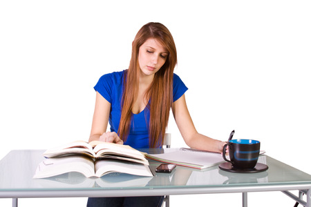 Student Studying at Her Deskの写真素材