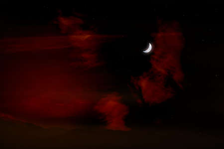 See the Islamic moon in the night sky. Evening sky and the vastness in the dark are beautiful...