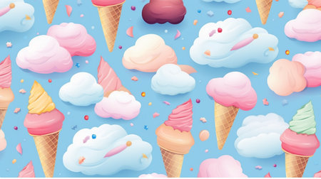 summer day concept. isolated illustration of soft scoop of vanilla ice cream, with its creamy white texture and refreshing appearance, is piece of art that brings a splash of colourful to any displayの素材