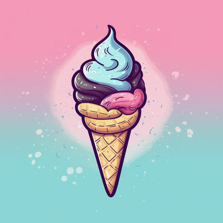 summer day concept. isolated illustration of soft scoop of vanilla ice cream, with its creamy white texture and refreshing appearance, is piece of art that brings a splash of colourful to any displayの素材