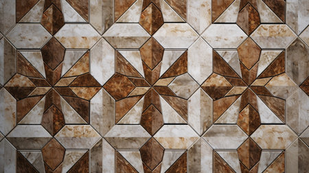 The tiled mosaic flooring features a stunning geometrical pattern, creating a visually captivating and modern look. The intricate illustration and graphic design highlight the beauty of the marble structure, making it a stylish and elegant choice for any space.の素材