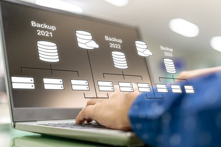 Database administrators backup company and customer data. The concept for databases, computer, DBMS,...