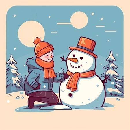 Snowman winter concept. The friendly snowman in the clipart brings a fun and lighthearted vibe to the presentation, making everyone smile and creating a comic atmosphere that adds joy to the room.の素材