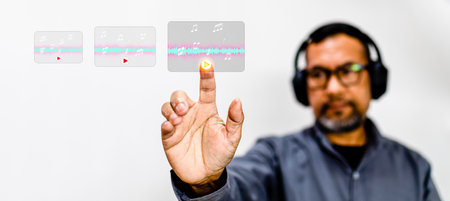 Sound engineers are selecting and playing music to check the sound quality. Concept for...
