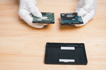 fix and repair hard drive computer for recovery data and backup to storage new concept. hand of...