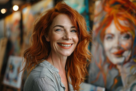 An elegant woman in her 60s with silver hair and a warm smile. wearing a tailored suit and statement jewelry.の素材