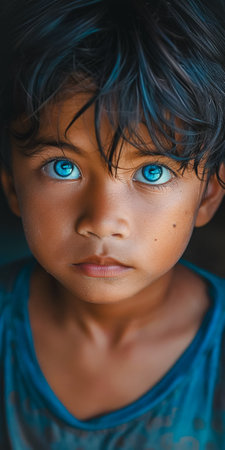 A little boy of mixed ethnicity. his face a study of concentrationの素材