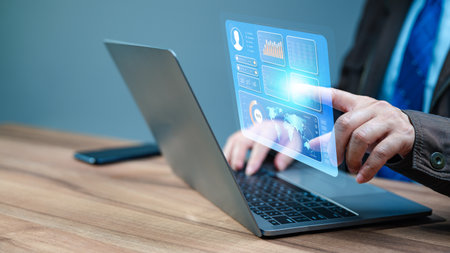 Developer collaborated with finance, commerce departments to develop, economic software system that streamlined transaction processes, supported sales, analyzed on shared screen for effective decisionの写真素材