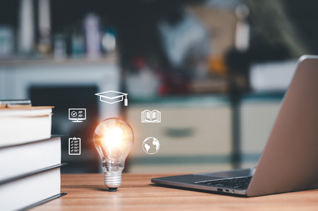 Through e-learning services on their laptops, students establish a connection to college, school,...
