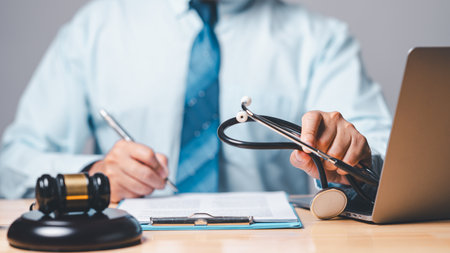 Personal injury law concept. A personal injury lawyer navigates the complex intersections of law and...