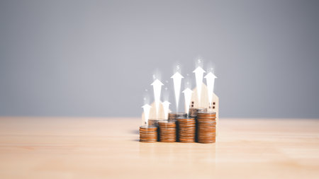 2024 Growth of economy depends on investment of businesses, which use money and finance to create jobs and wealth, circulation of currency and coins, which facilitate transactions and boost economyの写真素材