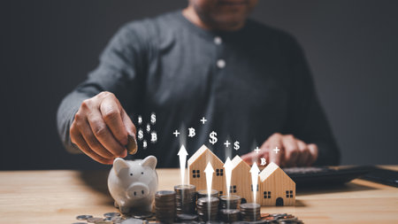 Savings concept. Finance, strategic business investments, and housing contribute to wealth accumulation, forging a path where currency and loans play pivotal roles in the journey to financial successの写真素材