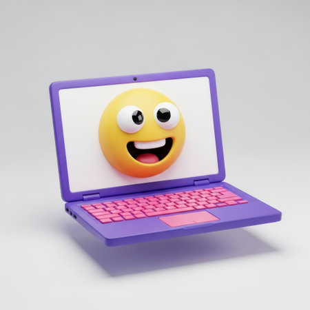 Laptop with smiley face on screen. 3d illustration.の素材