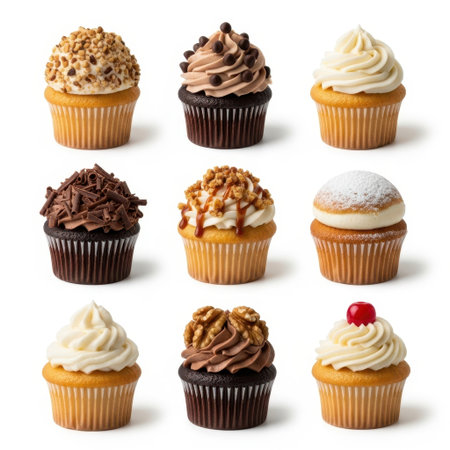 collection of various cupcakes on white background. each one is shot separatelyの素材