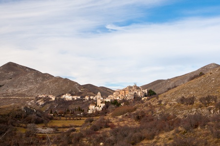 View of valley and rural village of "Santo Stefano di Sessaino" in Italy in autumnal colorsの写真素材