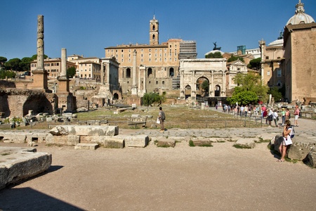 View of archaeological site of "Forum Romanum" in Rome, well known as imperial forumのeditorial素材
