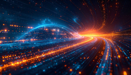 abstract 3d illustration of glowing particles in cyberspace.の素材