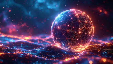 Abstract polygonal sphere with connected dots and lines. 3d renderingの素材